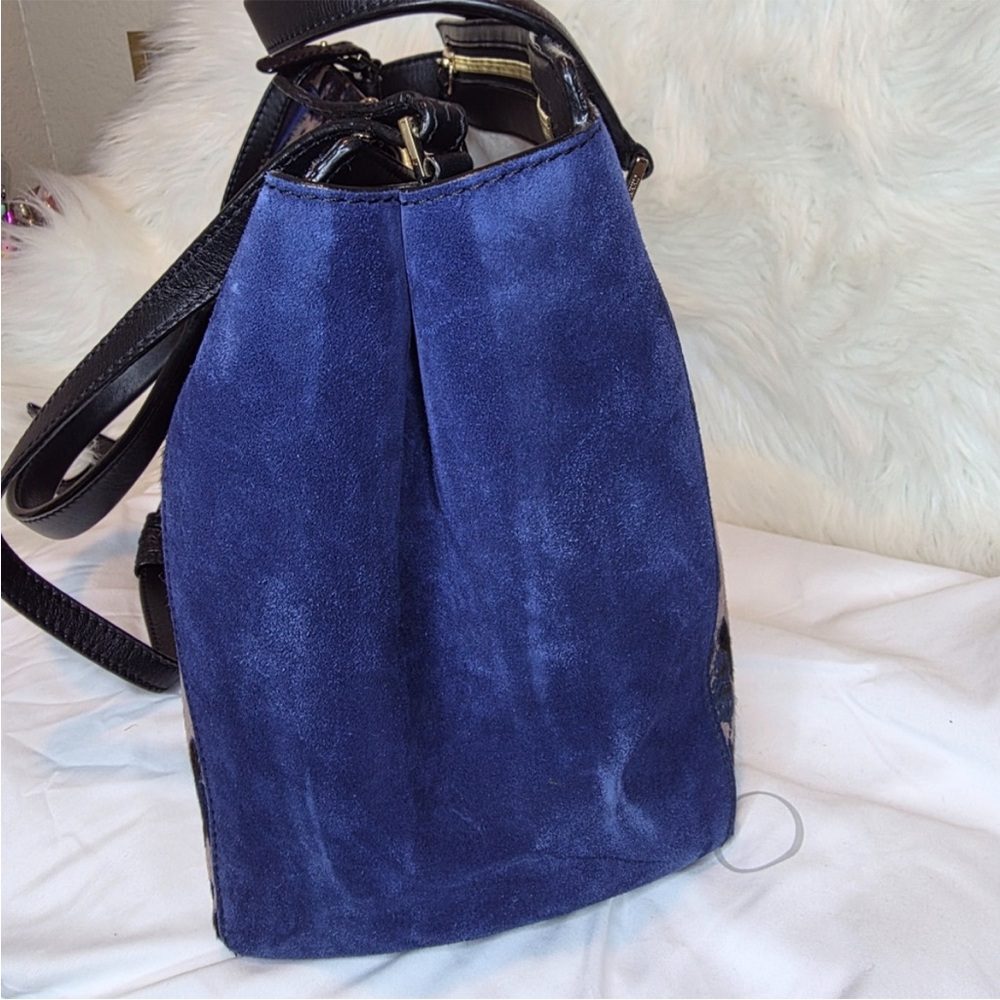 Jimmy Choo- Authentic 🍀 EUC! Alfie Blue Leopard Print Pony Hair/Suede 2 Way Bag - Picture 4 of 13